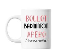 Planetee Mug Badminton C'est ma Routine Blanc | Tasse Humour