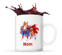 Planetee Mug Basenji : Super-héros | Tasse en Céramique 330 ml Recto Verso Passe au Lave-Vaisselle | Café Thé Bureau Maison | Cadeau Propriétaire Chien Collègue Anniversaire Noël
