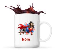 Planetee Mug Basset Bleu de Gascogne : Super-héros | Tasse en Céramique 330 ml Recto Verso Passe au Lave-Vaisselle | Café Thé Bureau Maison | Cadeau Propriétaire Chien Collègue Anniversaire Noël
