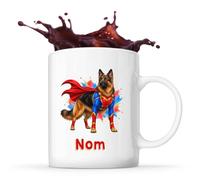 Planetee Mug Berger Allemand à poil long : Super-héros | Tasse en Céramique 330 ml Recto Verso Passe au Lave-Vaisselle | Café Thé Bureau Maison | Cadeau Propriétaire Chien Collègue Anniversaire Noël