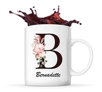 Planetee Mug Bernadette | Tasse prénom femme avec Lettre fleur | Idée cadeau pour anniversaire noël et fête des mères