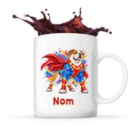 Planetee Mug Bouledogue Anglais : Super-héros | Tasse en Céramique 330 ml Recto Verso Passe au Lave-Vaisselle | Café Thé Bureau Maison | Cadeau Propriétaire Chien Collègue Anniversaire Noël