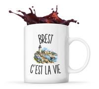 Planetee Mug Brest c’est la vie | Tasse en Céramique 330 ml Recto Verso Passe au Lave-Vaisselle | Café Thé Bureau Maison | Cadeau Brestois Brestoise Collègue Anniversaire Noël