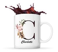 Planetee Mug Charlotte | Tasse prénom femme avec Lettre fleur | Idée cadeau pour anniversaire noël et fête des mères