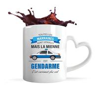 Planetee Mug coeur Marraine Gendarme | Tasse anse coeur Originale Cadeau Anniversaire Noël Humour