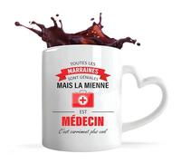 Planetee Mug coeur Marraine Médecin | Tasse anse coeur Originale Cadeau Anniversaire Noël Humour