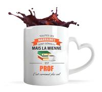 Planetee Mug coeur Marraine Prof | Tasse anse coeur Originale Cadeau Anniversaire Noël Humour