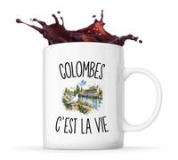 Planetee Mug Colombes c’est la vie | Tasse en Céramique 330 ml Recto Verso Passe au Lave-Vaisselle | Café Thé Bureau Maison | Cadeau Colombien Colombienne Collègue Anniversaire Noël