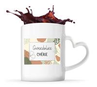 Planetee Mug Cœur Femme Gwendoline Chérie design graphique Mug Café Thé 325ml Céramique Tasse anse coeur Cadeau Femme Anniversaire Noël