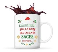 Planetee Mug Emmanuel Liste des enfants sages - Tasse Originale - Secret santa Cadeau Noël Humour Insolite Collègue