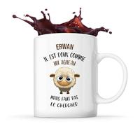 Planetee Mug Erwan Doux comme un Agneau | Tasse Prénom Cadeau Anniversaire Noël Humour