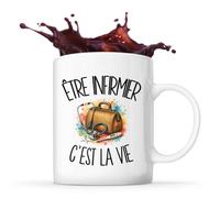 Planetee Mug Être infirmier c'est la vie | Tasse en Céramique 330 ml Recto Verso Passe au Lave-Vaisselle | Café Thé Bureau Maison | Cadeau Soignant Soignante Collègue Anniversaire Noël