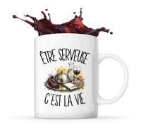 Planetee Mug Être serveuse c'est la vie | Tasse en Céramique 330 ml Recto Verso Passe au Lave-Vaisselle | Café Thé Bureau Maison | Cadeau Métier de la Restauration Collègue Anniversaire Noël