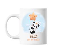 Planetee Mug Ezio bébé Panda Roi des Câlins | Tasse prénom idée cadeau Humour Mignon pour enfant garçon | Imprimé en France