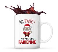 Planetee Mug Fabienne Pas Touche Père Noël - Tasse Originale - Secret santa Cadeau Noël Humour Insolite Collègue