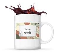 Planetee Mug Femme Libraire Adorée design graphique Mug Café 325 ml Céramique Tasse Café Thé Bureau Maison Cadeau Femme Anniversaire Noël