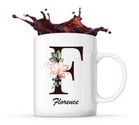 Planetee Mug Florence | Tasse prénom femme avec Lettre fleur | Idée cadeau pour anniversaire noël et fête des mères
