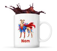 Planetee Mug Greyhound (Lévrier Anglais) : Super-héros | Tasse en Céramique 330 ml Recto Verso Passe au Lave-Vaisselle | Café Thé Bureau Maison | Cadeau Propriétaire Chien Collègue Anniversaire Noël
