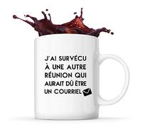 Planetee Mug humour ⎮ J'ai survécu à une autre réunion qui aurait dû être un courriel ⎮ Idée Cadeau Tasse Collègue travail, Amis, Original, Homme Femme, Couleur blanc