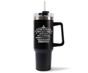 Planetee Mug Isotherme 1,2L - Éducatrice Ministère Magie Noir - Bouteille avec Anse, Paille et Couvercle - Idée Cadeau Gourde Personnalisée