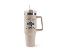 Planetee Mug Isotherme 1,2L - Je peux pas gaming Beige - Bouteille avec Anse, Paille et Couvercle - Idée Cadeau Gourde Personnalisée