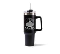 Planetee Mug Isotherme 1,2L - Je peux pas gaming Noir - Bouteille avec Anse, Paille et Couvercle - Idée Cadeau Gourde Personnalisée