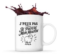 Planetee Mug J’peux pas je préfère mon Mouton J'peux pas minimaliste | Tasse en Céramique 330 ml Recto Verso Passe au Lave-Vaisselle | Café Thé Bureau Maison | Cadeau Collègue Anniversaire Noël