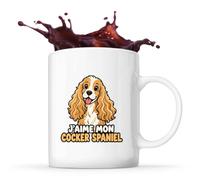 Planetee Mug J'aime mon Cocker Spaniel | Tasse en Céramique 330 ml Recto Verso Passe au Lave-Vaisselle | Café Thé Bureau Maison | Cadeau Propriétaire Chien Collègue Anniversaire Noël