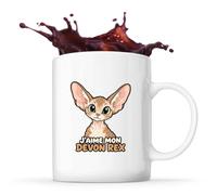 Planetee Mug J'aime mon Devon Rex | Tasse en Céramique 330 ml Recto Verso Passe au Lave-Vaisselle | Café Thé Bureau Maison | Cadeau Propriétaire Chat Collègue Anniversaire Noël