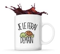 Planetee Mug Je le ferai demain | Bébé tortue | Tasse en Céramique 330 ml Recto Verso Passe au Lave-Vaisselle | Café Thé Bureau Maison | Cadeau Collègue Anniversaire Noël | Humour Flemme Paresseux