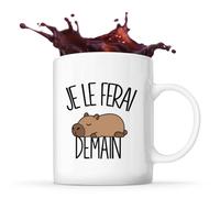 Planetee Mug Je le ferai demain | Capybara | Tasse en Céramique 330 ml Recto Verso Passe au Lave-Vaisselle | Café Thé Bureau Maison | Cadeau Collègue Anniversaire Noël | Humour Flemme Paresseux