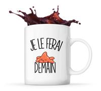 Planetee Mug Je le ferai demain | Étoile de mer | Tasse en Céramique 330 ml Recto Verso Passe au Lave-Vaisselle | Café Thé Bureau Maison | Cadeau Collègue Anniversaire Noël | Humour Flemme Paresseux