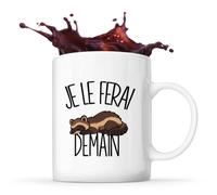 Planetee Mug Je le ferai demain | Glouton | Tasse en Céramique 330 ml Recto Verso Passe au Lave-Vaisselle | Café Thé Bureau Maison | Cadeau Collègue Anniversaire Noël | Humour Flemme Paresseux