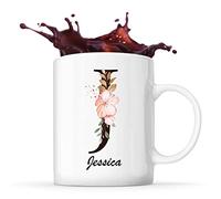 Planetee Mug Jessica | Tasse prénom femme avec Lettre fleur | Idée cadeau pour anniversaire noël et fête des mères