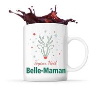 Planetee Mug Joyeux noël Belle-Maman Cerf - Tasse Originale - Secret santa Cadeau Noël Humour Insolite Collègue