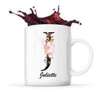 Planetee Mug Juliette | Tasse prénom femme avec Lettre fleur | Idée cadeau pour anniversaire noël et fête des mères