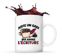 Planetee Mug Juste un gars qui adore l'écriture | Tasse en Céramique 330 ml Recto Verso Passe au Lave-Vaisselle | Café Thé Bureau Maison | Cadeau Écrivain Collègue Anniversaire Noël