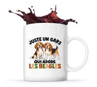 Planetee Mug Juste un gars qui adore les beagles | Tasse en Céramique 330 ml Recto Verso Passe au Lave-Vaisselle | Café Thé Bureau Maison | Cadeau Papa de Chien Collègue Anniversaire Noël
