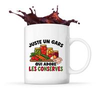 Planetee Mug Juste un gars qui adore les conserves | Tasse en Céramique 330 ml Recto Verso Passe au Lave-Vaisselle | Café Thé Bureau Maison | Cadeau Cuisinier Collègue Anniversaire Noël
