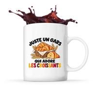 Planetee Mug Juste un gars qui adore les croissants | Tasse en Céramique 330 ml Recto Verso Passe au Lave-Vaisselle | Café Thé Bureau Maison | Cadeau Gourmand Collègue Anniversaire Noël