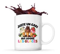 Planetee Mug Juste un gars qui adore les glaces | Tasse en Céramique 330 ml Recto Verso Passe au Lave-Vaisselle | Café Thé Bureau Maison | Cadeau Gourmand Collègue Anniversaire Noël