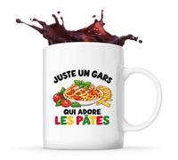 Planetee Mug Juste un gars qui adore les pâtes | Tasse en Céramique 330 ml Recto Verso Passe au Lave-Vaisselle | Café Thé Bureau Maison | Cadeau Gourmand Collègue Anniversaire Noël