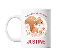 Planetee Mug Justine Princesse Écureuil | Tasse prénom idée cadeau Humour Mignon pour enfant fille | Imprimé en France