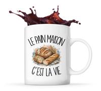 Planetee Mug Le pain maison c'est la vie | Tasse en Céramique 330 ml Recto Verso Passe au Lave-Vaisselle | Café Thé Bureau Maison | Cadeau Boulanger Boulangère Collègue Anniversaire Noël