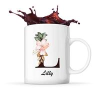 Planetee Mug Lilly | Tasse prénom femme avec Lettre fleur | Idée cadeau pour anniversaire noël et fête des mères