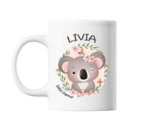 Planetee Mug Livia Bébé d'amour Koala | Tasse prénom idée cadeau Humour Mignon pour enfant fille | Imprimé en France