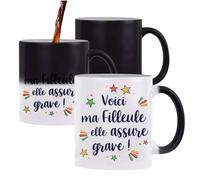 Planetee Mug magique Filleule elle assure grave ! | Tasse Changement de couleur Cadeau Fête des Mères Anniversaire Soeur Noël Tata Marraine