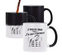 Planetee Mug Magique J’peux pas j’ai Saut d’obstacles | Tasse Thermosensible, le Motif Apparaît à la Chaleur | Céramique 300 ml Recto Verso | Cadeau Cavalier Cavalière Collègue Anniversaire Noël