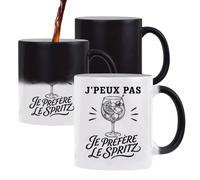 Planetee Mug Magique J’peux pas je préfère le Spritz | Tasse Thermosensible, le Motif Apparaît à la Chaleur | Céramique 300 ml Recto Verso | Cadeau Collègue Anniversaire Noël