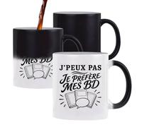 Planetee Mug Magique J’peux pas je préfère mes BD | Tasse Thermosensible, le Motif Apparaît à la Chaleur | Céramique 300 ml Recto Verso | Cadeau Bédéphile Collègue Anniversaire Noël